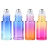 Freeship Disponibile 5ml 10ml Gradient Glass Essential Oil Roller Bottle con sfera di metallo e coperchio in alluminio, olio di profumo di vetro Roll On Bottle all'ingrosso