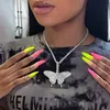 Oświadczenie Big Butterfly Naszyjnik Hip Hop Mrożony łańcuch rhinestone dla kobiet Bling Tinnis Chain Crystal Animal Choker Jewel226t