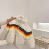 Children's Plush coat boys and girls' cashmere thickened warm coat splicing color striped Baby Plush jacket