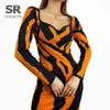SINGREINY Design Print Knit Dress Women Long Sleeve V Neck Elastic Slim Dresses Fashion Sexy Bodycon Sweater Dress Autumn Winter Y220214