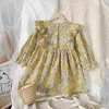 2021 Wiosna Jesień Dziewczyny Sukienka Dzieci Bawełniana Z Długim Rękawem Kwiatowe Suknie Dla Dzieci Moda Koreański Spódnica Baby Księżniczka Odzież