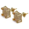 Hip Hop Gelado Out 14K Gold Banhado Brincos Square Micro-Mosaico Zircon Brincos para Homens Presentes De Partido Mulheres