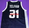 Пользовательский ретро #31 Sebastian Telfair College Basketball Jersey Men's All сшитый синий белый любой размер XS-3XL 4xl 5xl Имя или номер