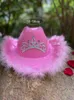 Pink Tiara Cowgirl Hat for Women Girls Wide Brim Brim Fedora Western Style Holiday Cosplay Party Cowboy 211227