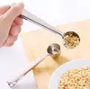 Stainless Steel Coffee Scoop Multifunction Spoon Sugar Scoop Clip Bag Seal Measuring Clamp Spoons Portable Food Kitchen Tool Supplieszy898A