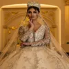 Arabische Dubai Baljurk Trouwjurken Luxe Lange Mouwen Geappliceerd Kristal Kralen Bruidsjurken V-hals Custom Made Vestidos De Novia279o