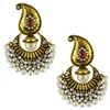 Turkey color Gold Metal Long Drop Earrings Big Pearl Flower Crystal oxidized India Jhumka Statement Women Ethnic Jewelry