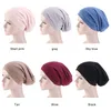 Gorro holgado de algodón con forro de satén, gorro de quimio, banda elástica de doble capa, gorro para dormir por la noche, estampado suave para el cuidado del cabello, turbante para mujer, 21 colores