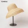 Tomkhu Nowa ręka zrobiona letnie czapki dla kobiet rafia słomka słone słonkowe czapka lady dziewczęta panama plażowa fopy żeńskie haty podróży Y200714