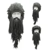 Men Women Barbarian Viking Handmade Knit Wig Hat with Detachable Long Fake Beard Funny Crazy Halloween Cosplay Warm Beanie Cap Y201024