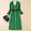 고품질 봄 가을 새로운 여성 패션 파티 캐주얼 사무실 섹시한 V 넥 빈티지 우아한 세련된 긴 소매 레이스 미디 드레스 201204