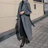 Johnature Thicken Warm Loose Casual Fashion Long Wool Winter Coat Women Turn-Down Collar Sashes Pockets Female Coats 201215
