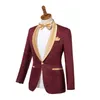 Gwenhwyfar Veste Pantalon Conception Tuxedos Marié Un Bouton Bordeaux Or Châle Revers Custom Made Formelle Meilleur Homme Hommes Costume De Mariage 201106