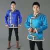 Mongolian Coat för män Blå Etniska Kläder Långärmad Traditionell kostym Retro Oriental Winter Tang kostym Topp Vuxna