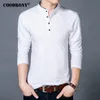 COODRONY t-shirt hommes printemps automne coton t-shirt hommes couleur unie Style chinois col Mandarin à manches longues haut t-shirt 608 201116