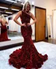 Bourgogne One Shoulder Sequins Mermaid Evening Dresses Sweep Train Backless Formal Prom Party Gowns Plus Storlek