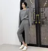 Knitted 2 pieces Set Tracksuits Women 2020 Autumn Winter Thick Warm O neck Loose Sweater Ankle Length Pants Warm Cashmere Suit LJ201125