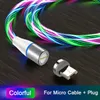 3A Kabel magnetyczny przepływ LED Luminous Oświetlenie USB Kabel USB do Samsung Huawei Micro typu C Ładowarka Magnes Szybki ładowanie Type-C Przewód
