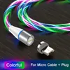 3A Magnetic Cable Led Flow Luminous Lighting USB Cable For Samsung Huawei Micro Type C Magnet Charger Fast Charging Type-C Cord