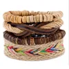 4pcs / Set tressé en cuir bracelets en cuir pour hommes Femmes Vintage Vintage en bois Perles de pierre de pierre de Pierre ethnique Bracelets tribaux Bracele Jllqkm