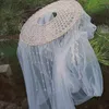 Chinese Ancient Vintage Cap Women Hanfu Hat With Tassel Crystal Face Cover Cosplay Prop Hanfu Bucket Hats White For Women F12103908157