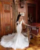 2022 robes de mariée sirène arabe de luxe Dubaï cristaux scintillants manches longues robes de mariée tribunal train tulle jupe robes de ma272n