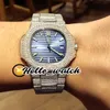 Luksusowy Nowy 5711 5719 / 1G-001 Blue Texture Dial Miyota Automatyczny Zegarek Mens Stal W pełni Iced Out Diamond Bransoletka Sport Zegarki Hello_watch