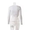 レース調整可能なミッドリフのむき出しの衣装Tシャツトップ長いスリーブクロップトップ白い女性シャツウィルとサンディ服