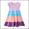 Girls Dresses Baby & Kids Clothing Baby, Maternity Clothes Ruffle Sleeve Dress Children Rainbow Stripe Princess Summer Boutique Fashion Z493