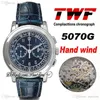 TWF Platinum Compliactions Chronograph 5070G Handlindning Automatisk Mens Watch Steel Case Blue Dial Blue Leather Strap PtPP Puretime 5AD4