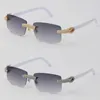 Wholesale Micro-paved Diamond Rimless Womans Sunglasses White Plank Frame man Sun glasses designer Rocks Fashion Accessories Luxury 18K Gold UV400 Lens Size:57