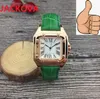 High quality women square quartz watch 32mm Diamonds bezel Sapphire Ladies Set Auger watches pink blue green leather Sapphire wate273V