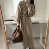 Spring Autumn Winter Women's Casual Wool Blend Trench Coat Oversize Long Coat with belt Women Wool Coat Cashmere Outerwear 201215