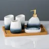 Gradient Gray Ceramic Sanitary Ware Settoothbrush Cup Lotion Dispenser Soap Dish Toothbrush Holder Wash Bathroom Suit A Piece 211222