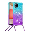 Étuis en TPU souple Bling Quicksand pour Samsung S22 Ultra Plus A13 A03S Galaxy A32 4G A82 5G A22 antichoc dégradé liquide brillant couverture de téléphone intelligent bandoulière lanière