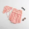 Bebé roupa roupa verão recém-nascido bebê romper roupas de algodão lace menina macacão com chapéu sem mangas infantil bebê sunsuit outfit 201127