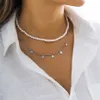 2022 Kpop 2 strati imitazione perla clavicola collana a catena per le donne da sposa paillettes coppie ciondolo tendenza gioielli regalo