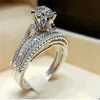 Women diamond ring Cubic Zirconia Crown Ring Engagement Wedding Ring Set Wrap Bride Combination Rings fashion Jewelry Will and Sandy gift