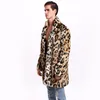 2020 New Fashion Men Leopard Fur Long Coat Turn-down Collar Trends Faux Fur Leather Jacket Mens Loose Warm Overcoat