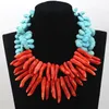 Gorgeous Orange and Teal Blue Baroque Coral Necklace Fashion African Wedding Beads Party Necklace Bridal Jewelry 2020 CNR037