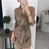 Dames Turndown Peplum Jurk Pak Formele Kantoor Bedrijfswerk Business Party Bodycon One-Piece Short Dress Jacket 4 Colors 8774