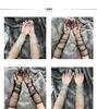 New 1 Pair Women Short Tulle Gloves 60cm Stretchy Lace Spots Full Finger Mittens Mesh Semi Sheer Gloves Bride Wedding Gloves