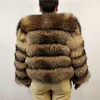 Réel naturel fourrure de raton laveur argent renard manteau court longueur 50 cm manches longues 55 cm hiver chaud femmes nouveau B56 201212