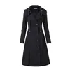 Rétro longue tranchée hiver noir col montant gothique élégant femmes manteau vintage femme chaud 201218