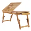 竹の折りたたみラップトップデスクノートブックテーブル調節可能な朝食サービングトレイベッドテーブルベッドで働くベッドソファ201029