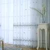 White Korean Embroidered Tulle Curtain for Living Room Blue Sheer Curtain For Bedroom Window Drapes &40 LJ201224