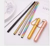 Portable Reusable Drinking Straws Collapsible & Foldable Telescopic Stainless Steel Metal Straw Dispenser Set Assorted Colors