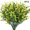 6 Pieces Artificial Lavender Flowers Plants Lifelike Plant Fake Shrubs Greenery Bushes Plastic Bouquet Garden Courtyard Decor