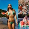 Damska Green Snakeskin Printing Swimsuit Moda Trend Tassel Split Sexy Sling Bikini Designer Swimwear Designer Kobiet Nowa Plaża Otwórz Powrót 2 sztuk Zestaw