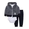 Unisex Yenidoğan Kıyafetler Uzun Kollu Şerit Ceket Bodysuit Pantolon Bebek Yürüyor Set Pamuk 6-24 Ay Erkek Bebek Kız Giysileri LJ201223